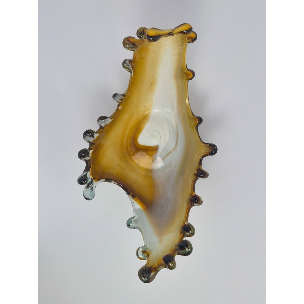 Murano Style Art Glass Centerpiece Bowl Amber White Swirl Hand Blown - Picture 2 of 4